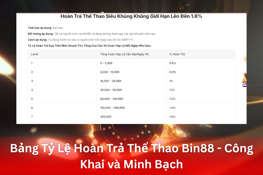 Chi Tiết Bảng Tỷ Lệ Hoàn Trả Thể Thao Bin88 - Công Khai và Minh Bạch